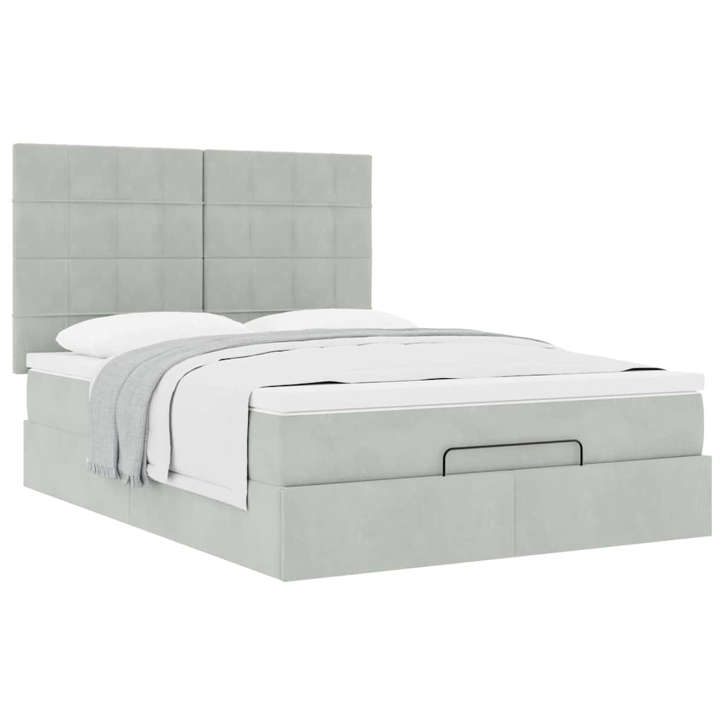 Cadre de lit ottoman avec matelas gris clair 140x200 cm velours - XIOS