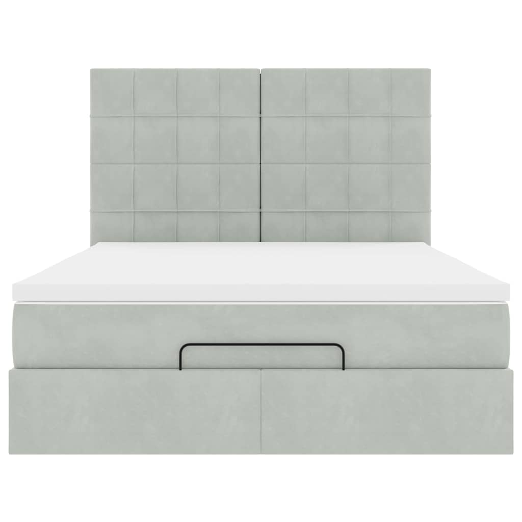 Cadre de lit ottoman avec matelas gris clair 140x200 cm velours - XIOS