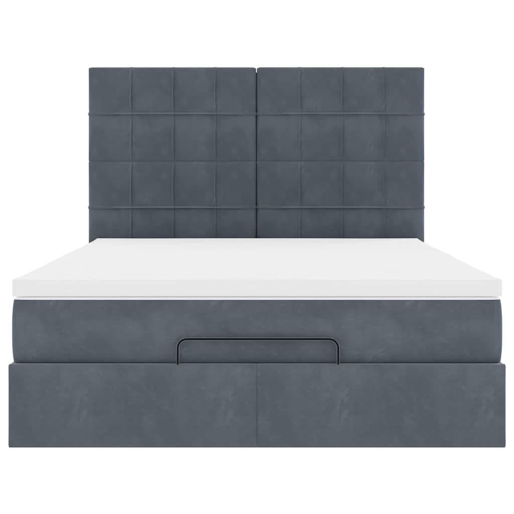 Cadre de lit ottoman avec matelas gris foncé 140x200 cm velours - XIOS