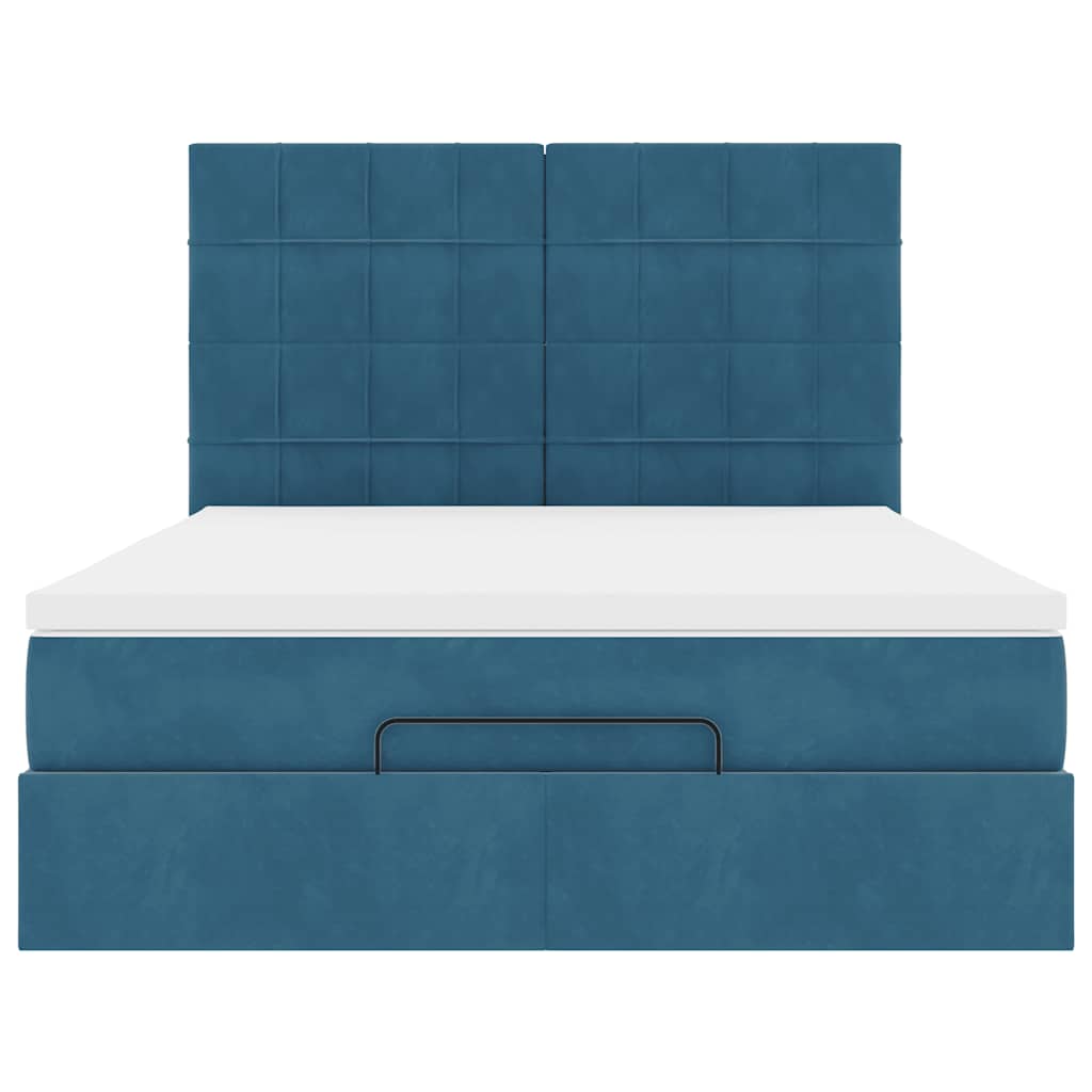 Cadre de lit ottoman avec matelas bleu foncé 140x200 cm velours - XIOS