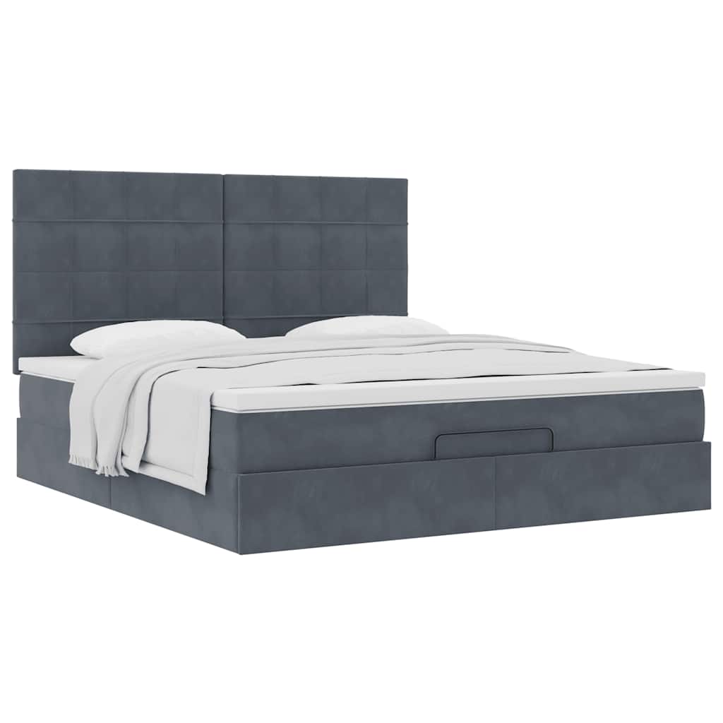 Cadre de lit ottoman avec matelas gris foncé 160x200cm velours - XIOS