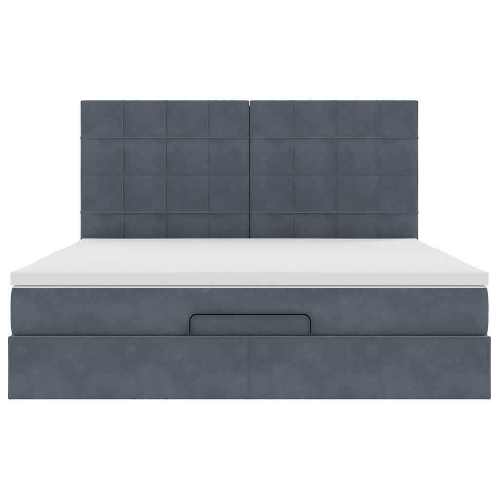 Cadre de lit ottoman avec matelas gris foncé 160x200cm velours - XIOS
