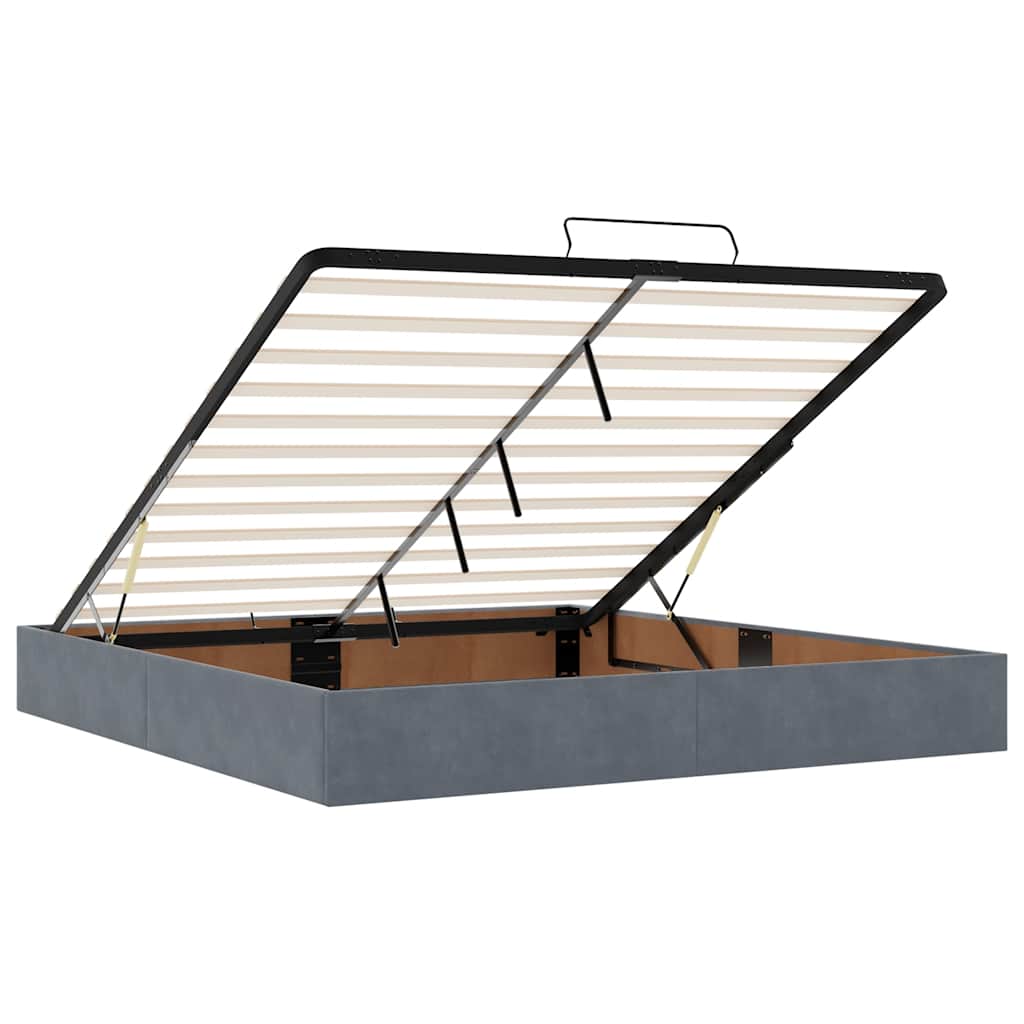 Cadre de lit ottoman avec matelas gris foncé 160x200cm velours - XIOS