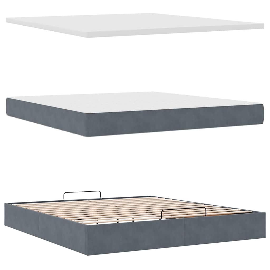 Cadre de lit ottoman avec matelas gris foncé 160x200cm velours - XIOS
