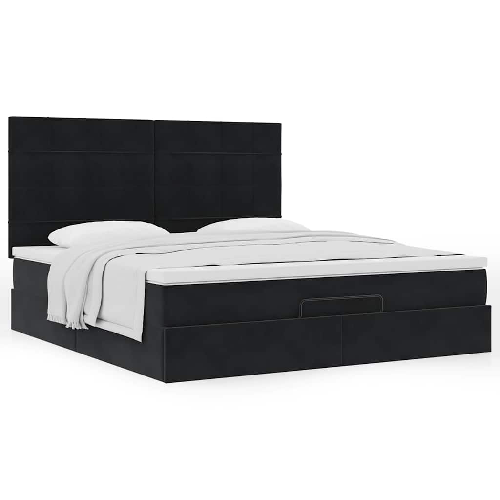 Cadre de lit ottoman avec matelas noir 160x200 cm velours - XIOS