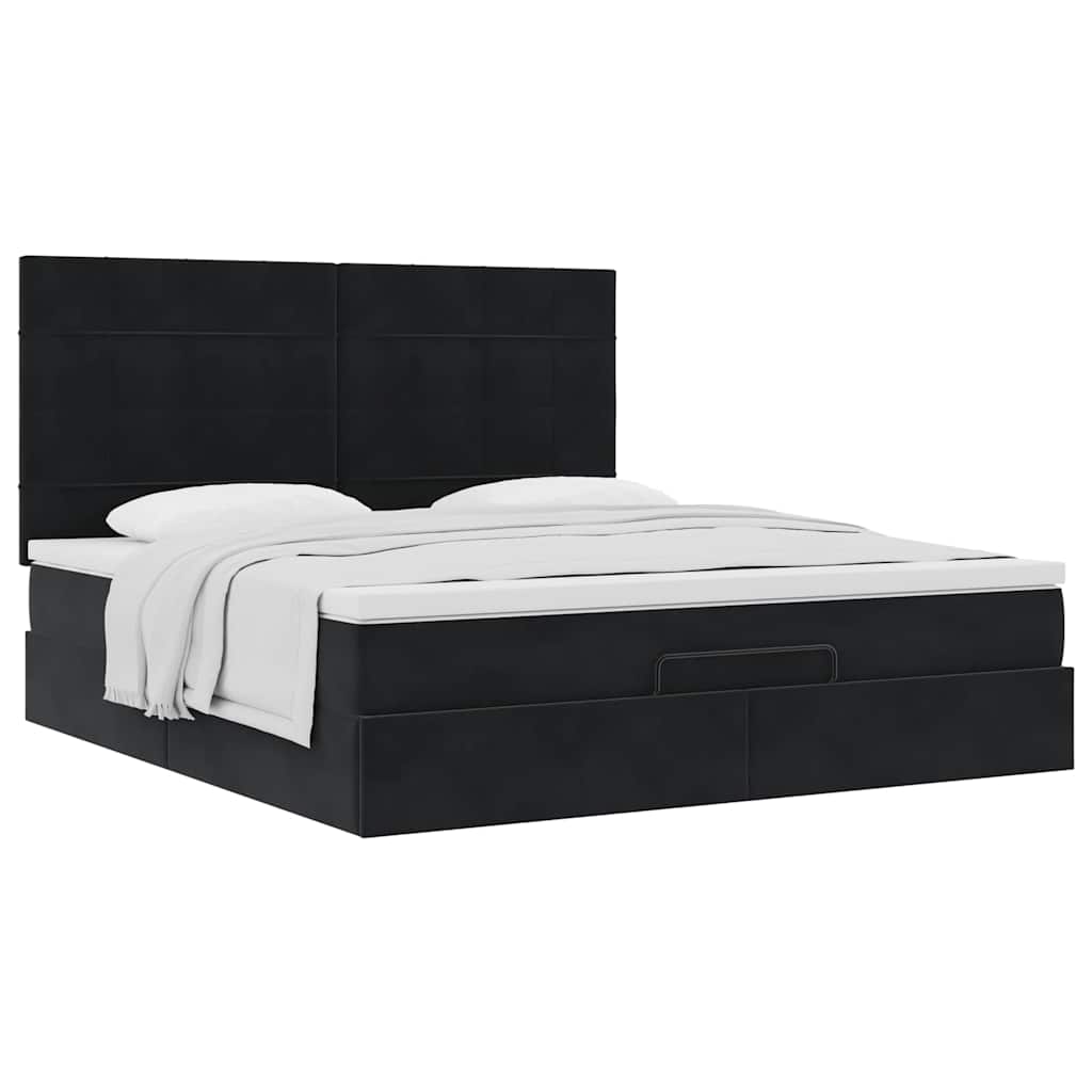 Cadre de lit ottoman avec matelas noir 160x200 cm velours - XIOS