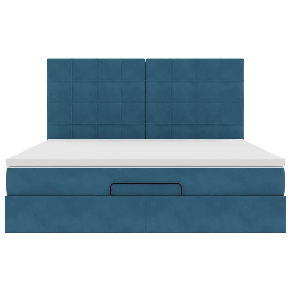 Cadre de lit ottoman avec matelas bleu foncé 180x200 cm velours - XIOS