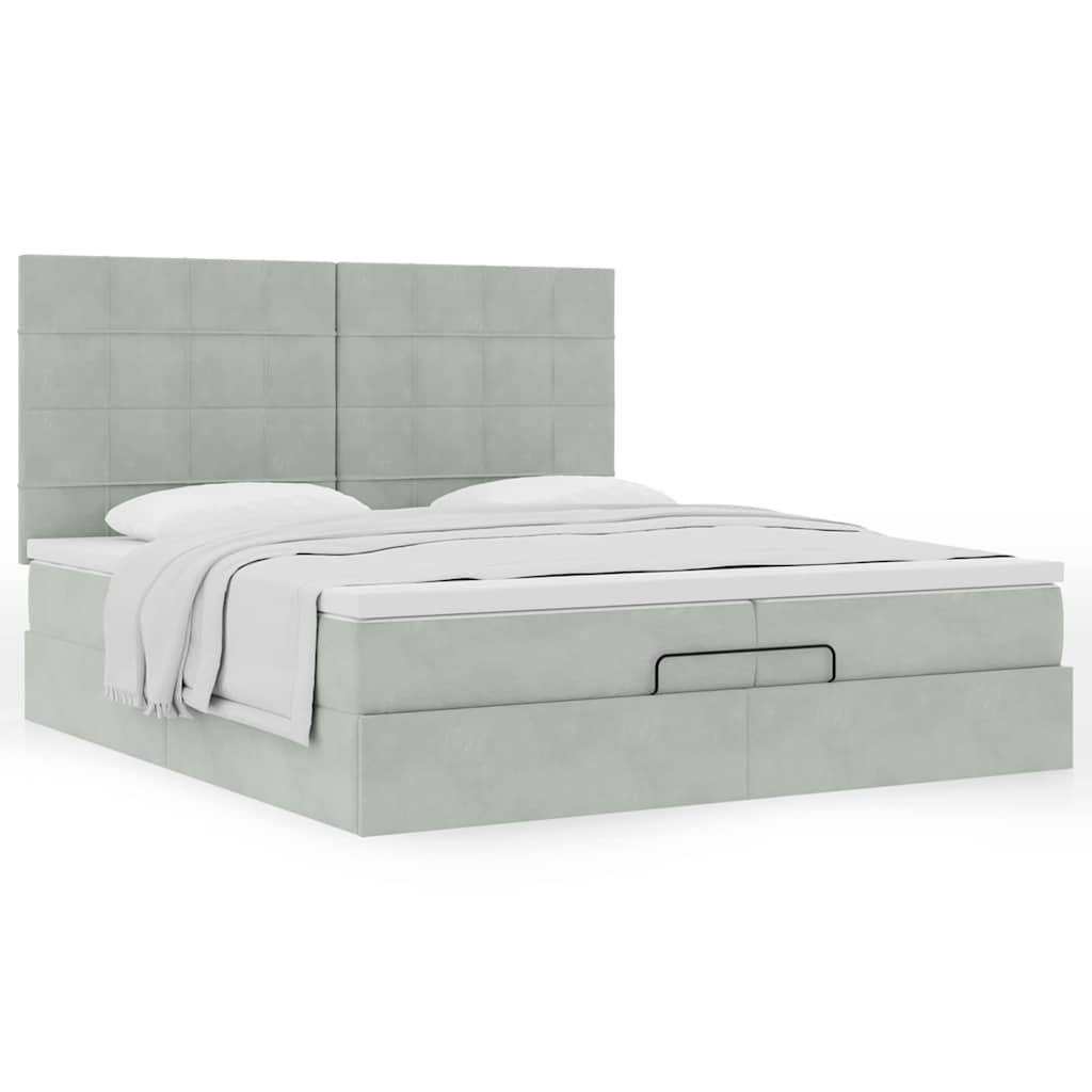 Cadre de lit ottoman avec matelas gris clair 200x200 cm velours - XIOS