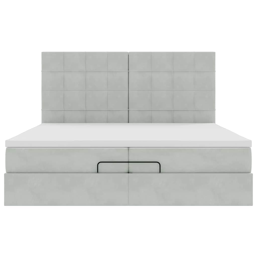 Cadre de lit ottoman avec matelas gris clair 200x200 cm velours - XIOS