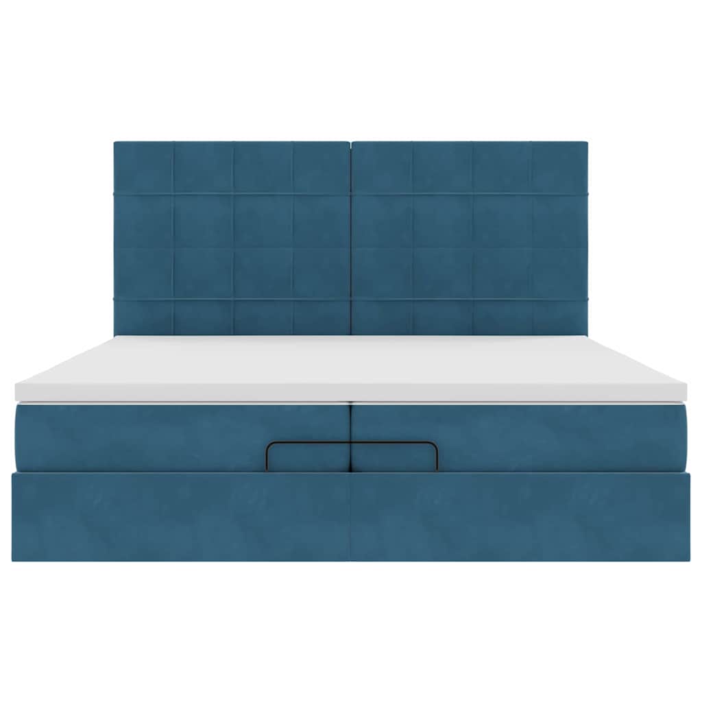 Cadre de lit ottoman avec matelas bleu foncé 200x200 cm velours - XIOS