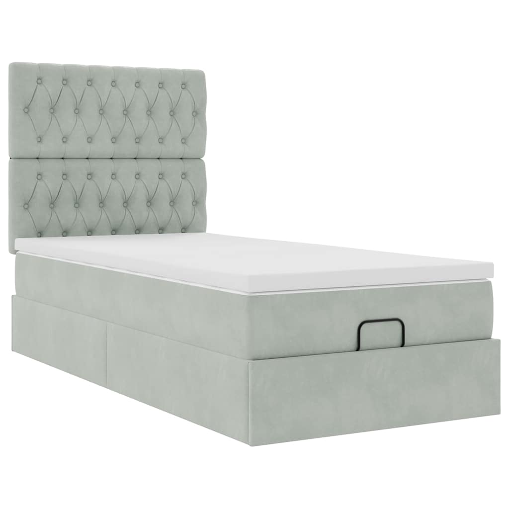 Cadre de lit ottoman avec matelas gris clair 80x200 cm velours - XIOS
