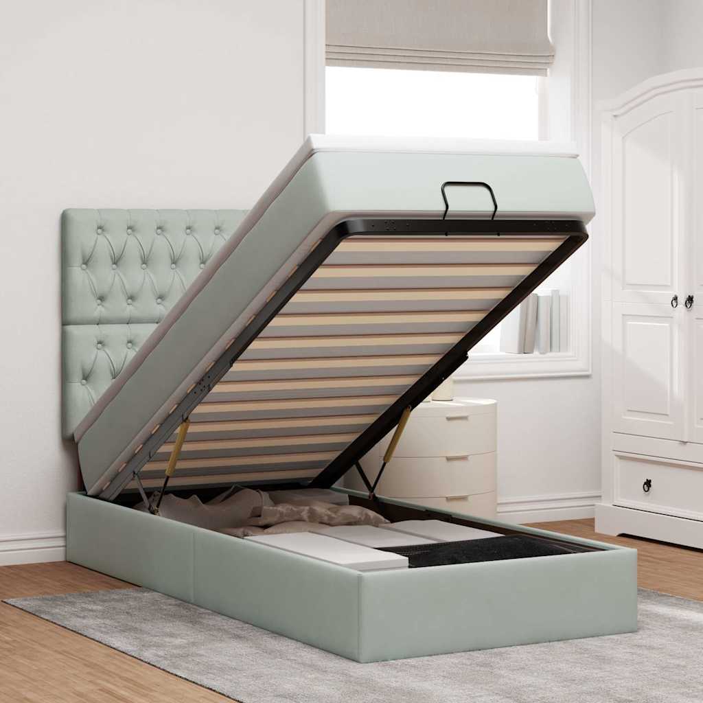Cadre de lit ottoman avec matelas gris clair 80x200 cm velours - XIOS