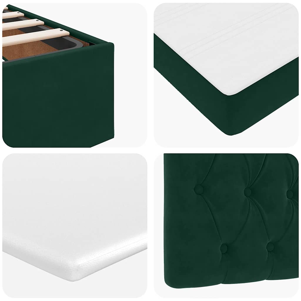 Cadre de lit ottoman avec matelas vert foncé 80x200 cm velours