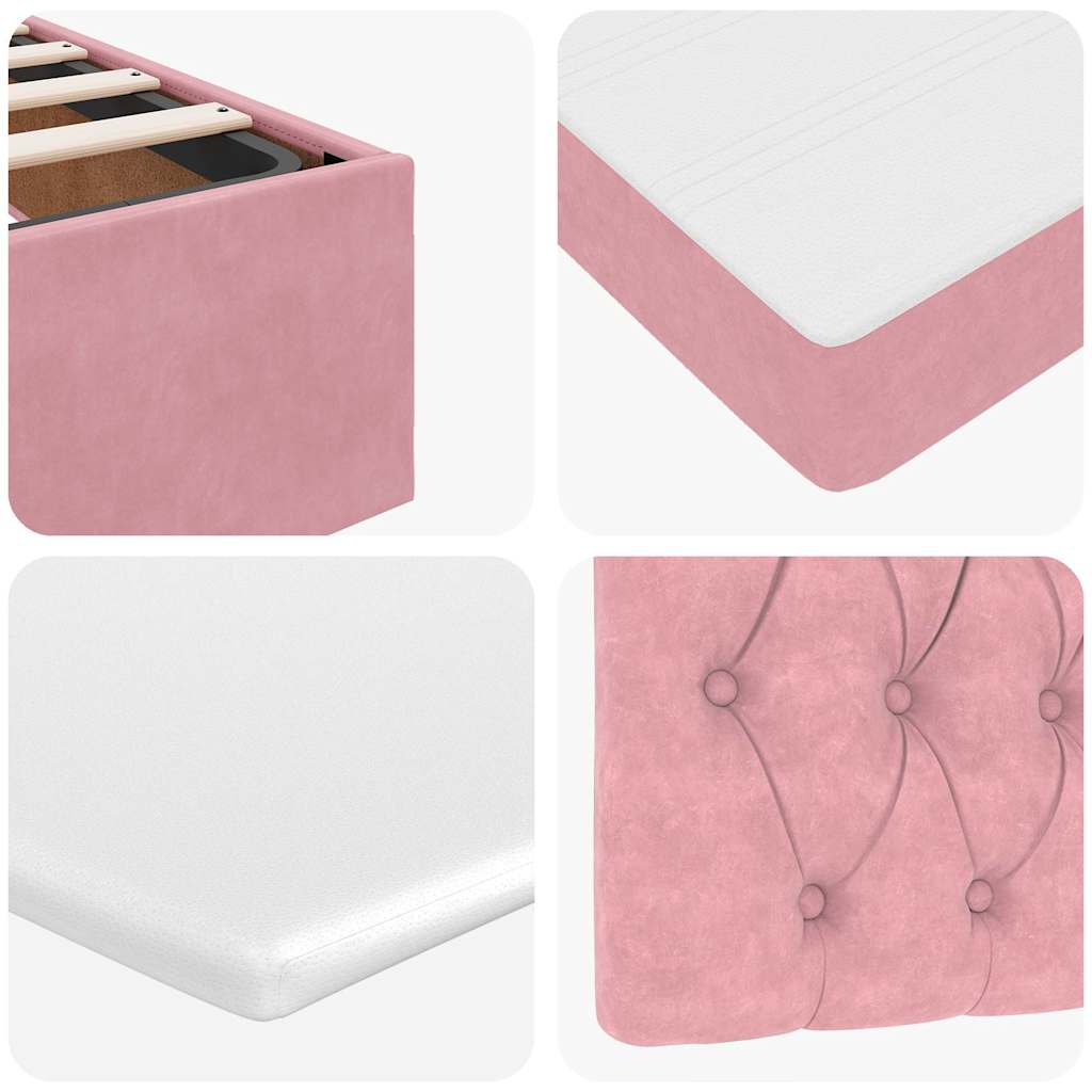 Cadre de lit ottoman avec matelas rose 90x190 cm velours