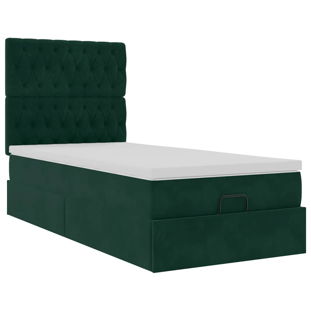 Cadre de lit ottoman avec matelas vert foncé 90x200 cm velours - XIOS