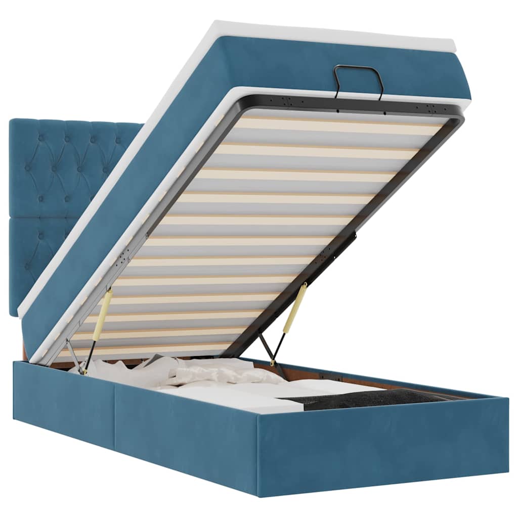 Cadre de lit ottoman avec matelas bleu foncé 90x200 cm velours - XIOS