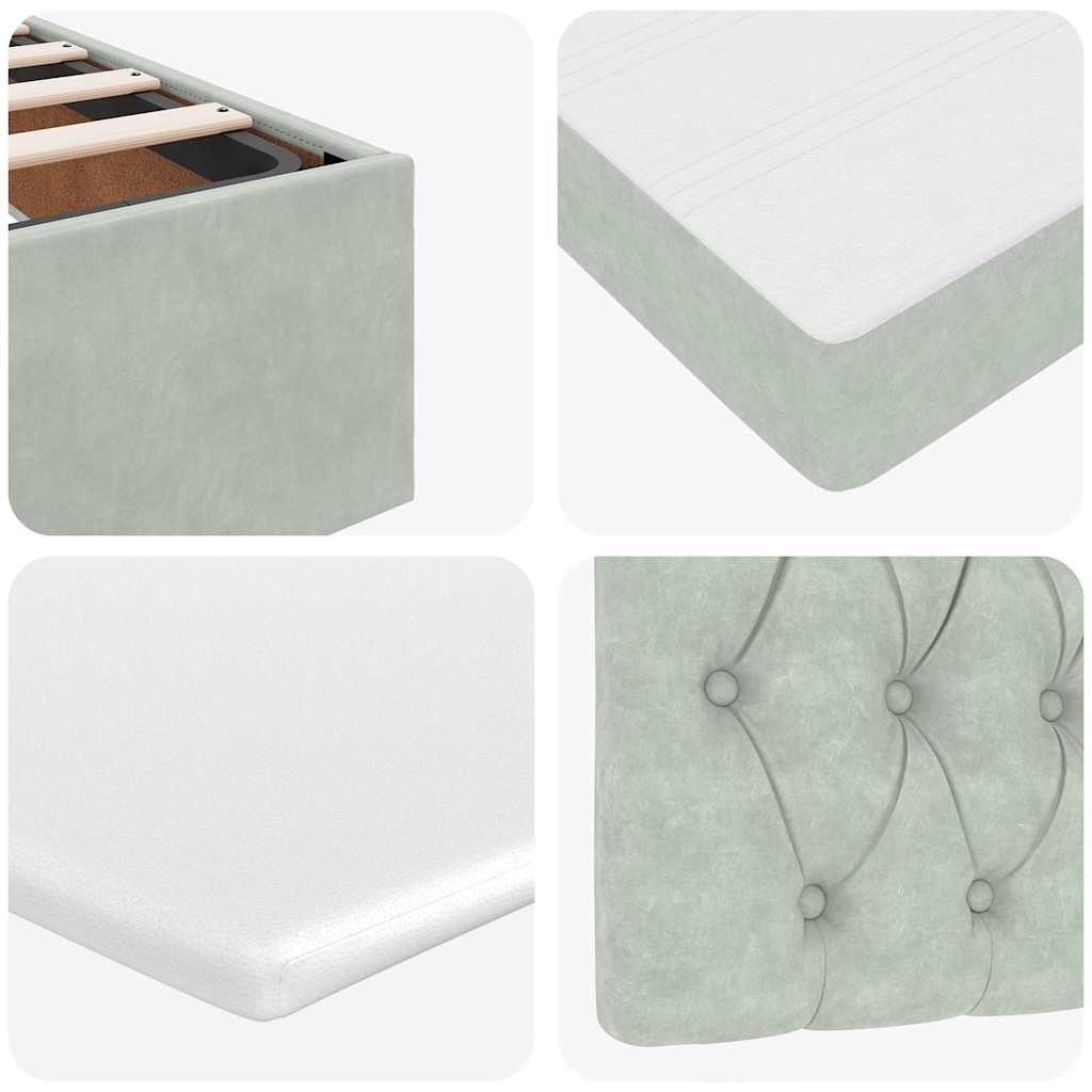 Cadre de lit ottoman et matelas gris clair 100x200 cm velours