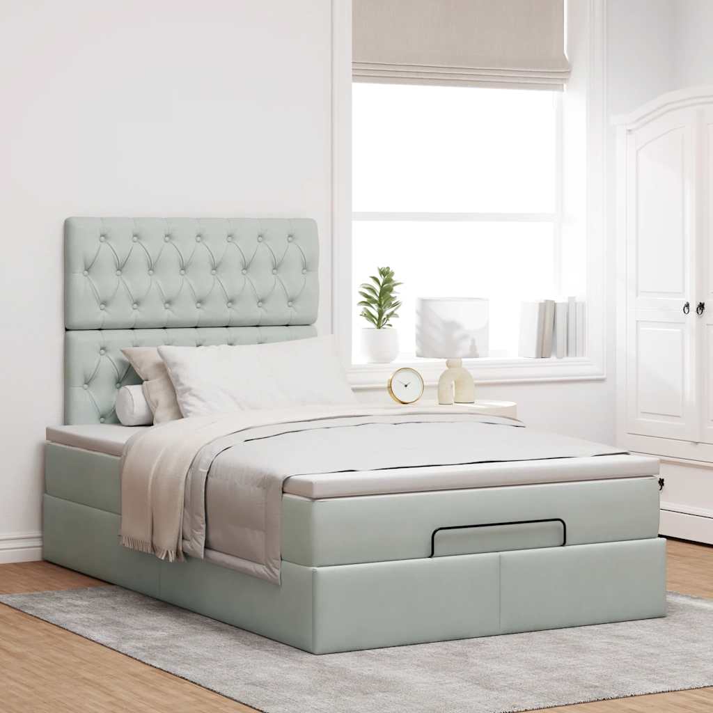 Cadre de lit ottoman avec matelas gris clair 120x190 cm velours - XIOS