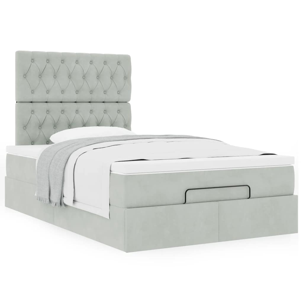 Cadre de lit ottoman avec matelas gris clair 120x190 cm velours - XIOS