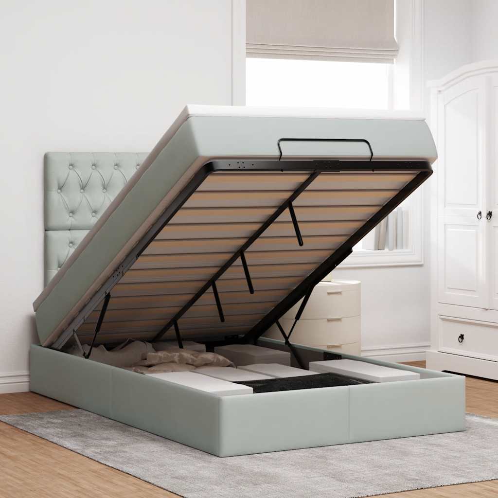 Cadre de lit ottoman avec matelas gris clair 120x190 cm velours - XIOS