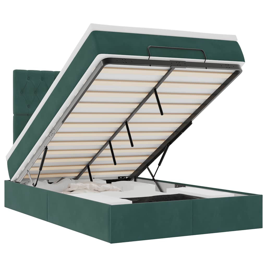Cadre de lit ottoman avec matelas vert foncé 120x190 cm velours - XIOS