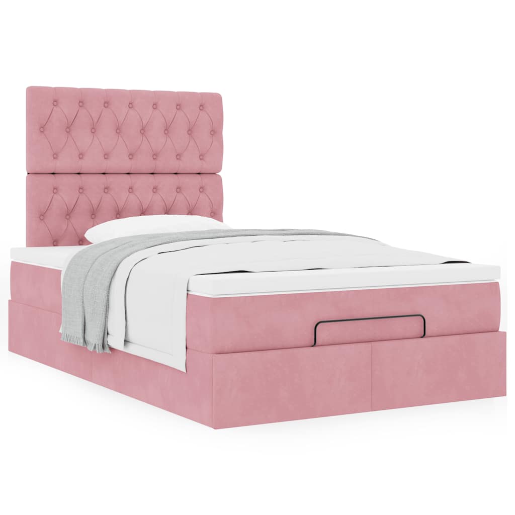 Cadre de lit ottoman avec matelas rose 120x190 cm velours - XIOS
