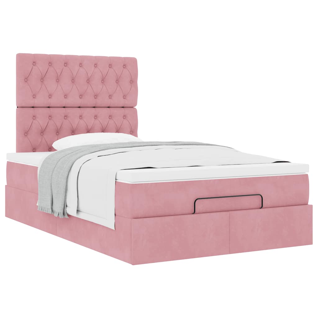 Cadre de lit ottoman avec matelas rose 120x190 cm velours - XIOS