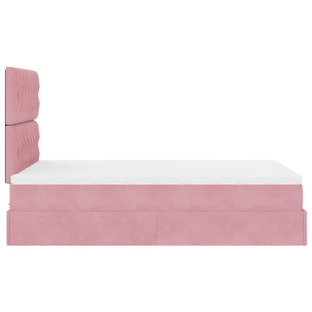 Cadre de lit ottoman avec matelas rose 120x190 cm velours - XIOS