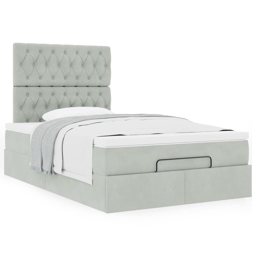 Cadre de lit ottoman et matelas gris clair 120x200 cm velours - XIOS