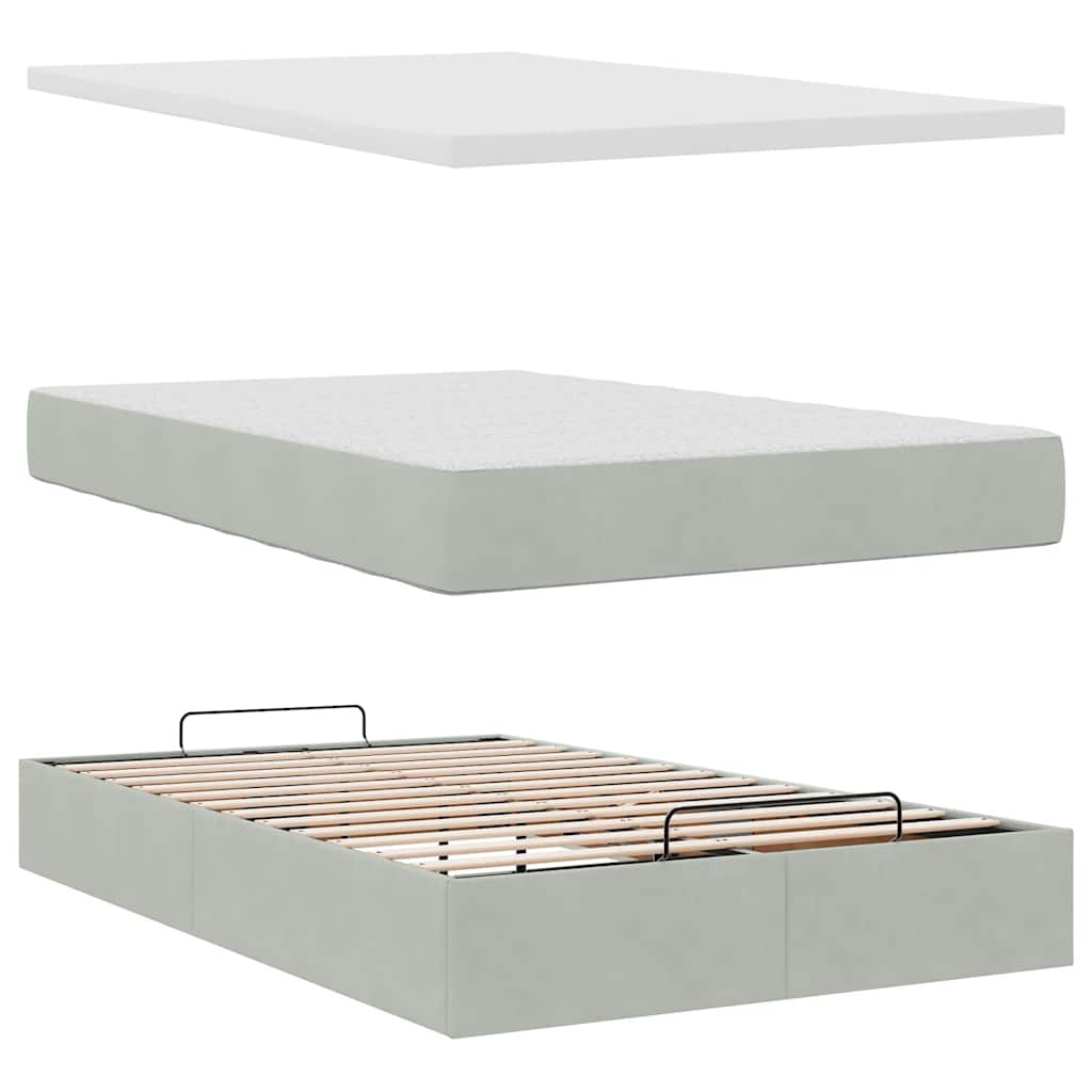 Cadre de lit ottoman et matelas gris clair 120x200 cm velours - XIOS