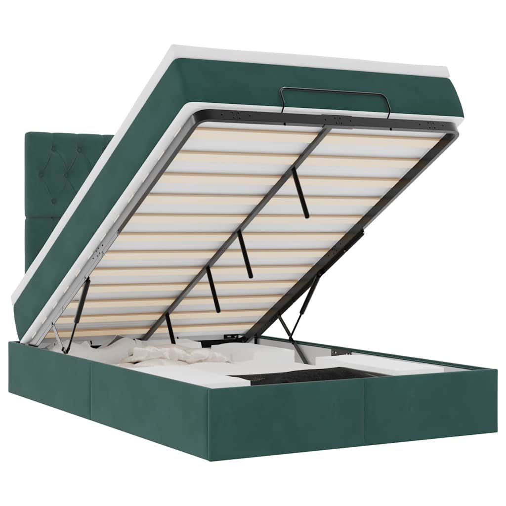 Cadre de lit ottoman avec matelas vert foncé 120x200 cm velours - XIOS