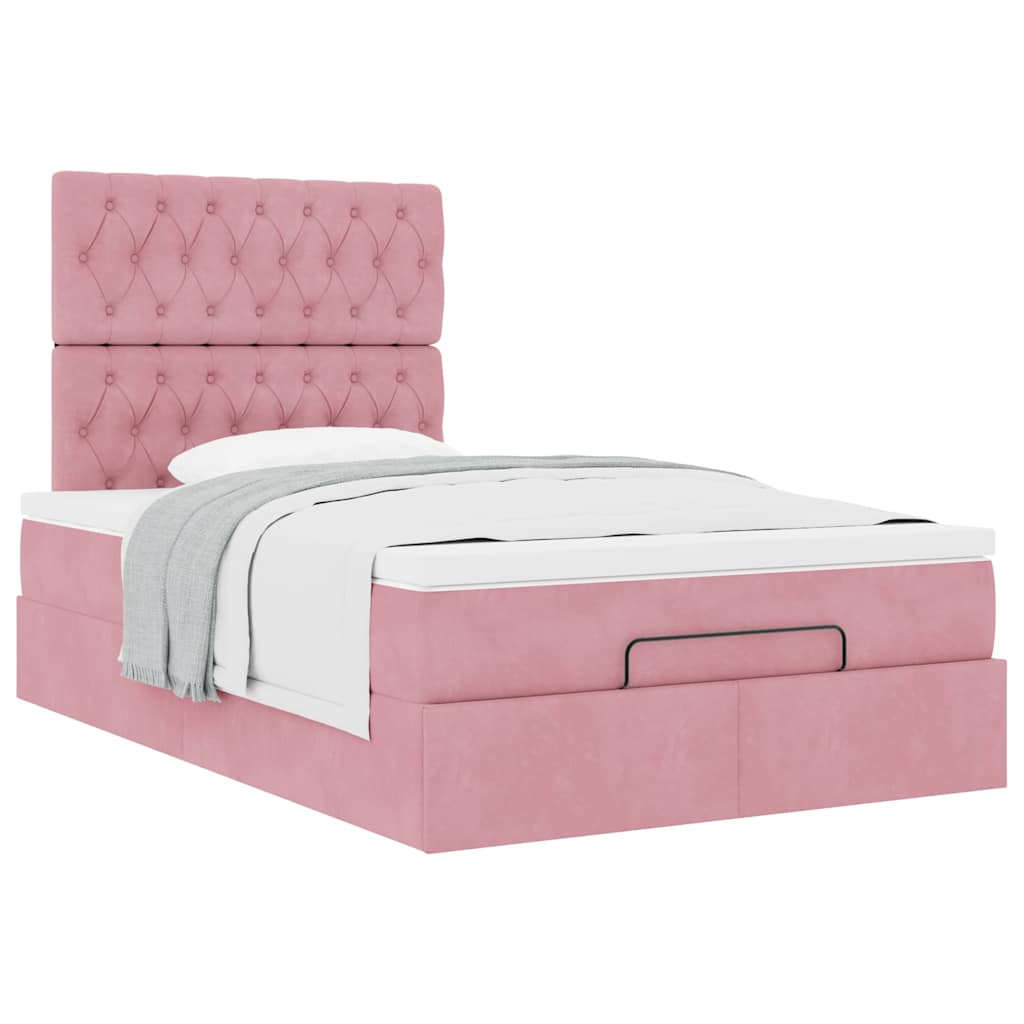 Cadre de lit ottoman avec matelas rose 120x200 cm velours - XIOS