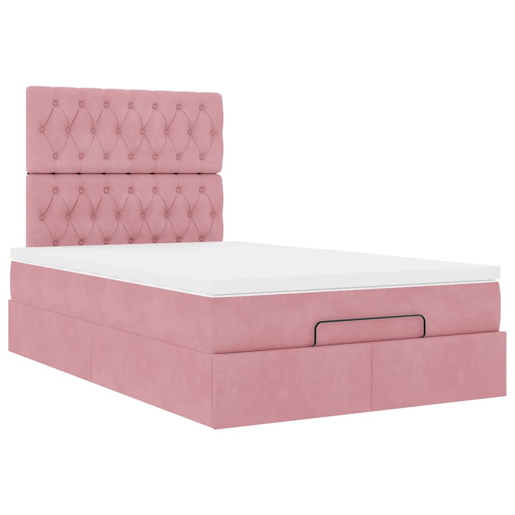 Cadre de lit ottoman avec matelas rose 120x200 cm velours - XIOS