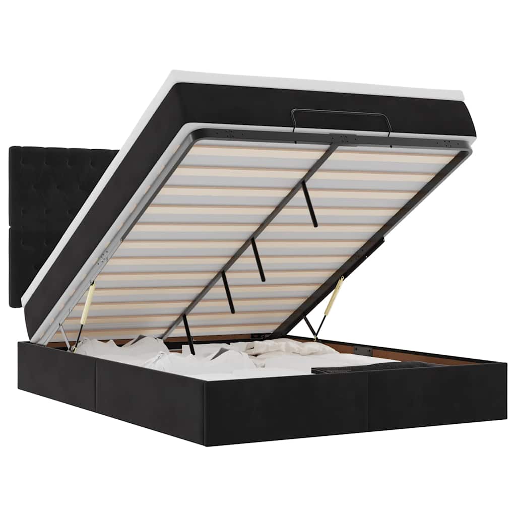 Cadre de lit ottoman avec matelas noir 140x190 cm velours - XIOS