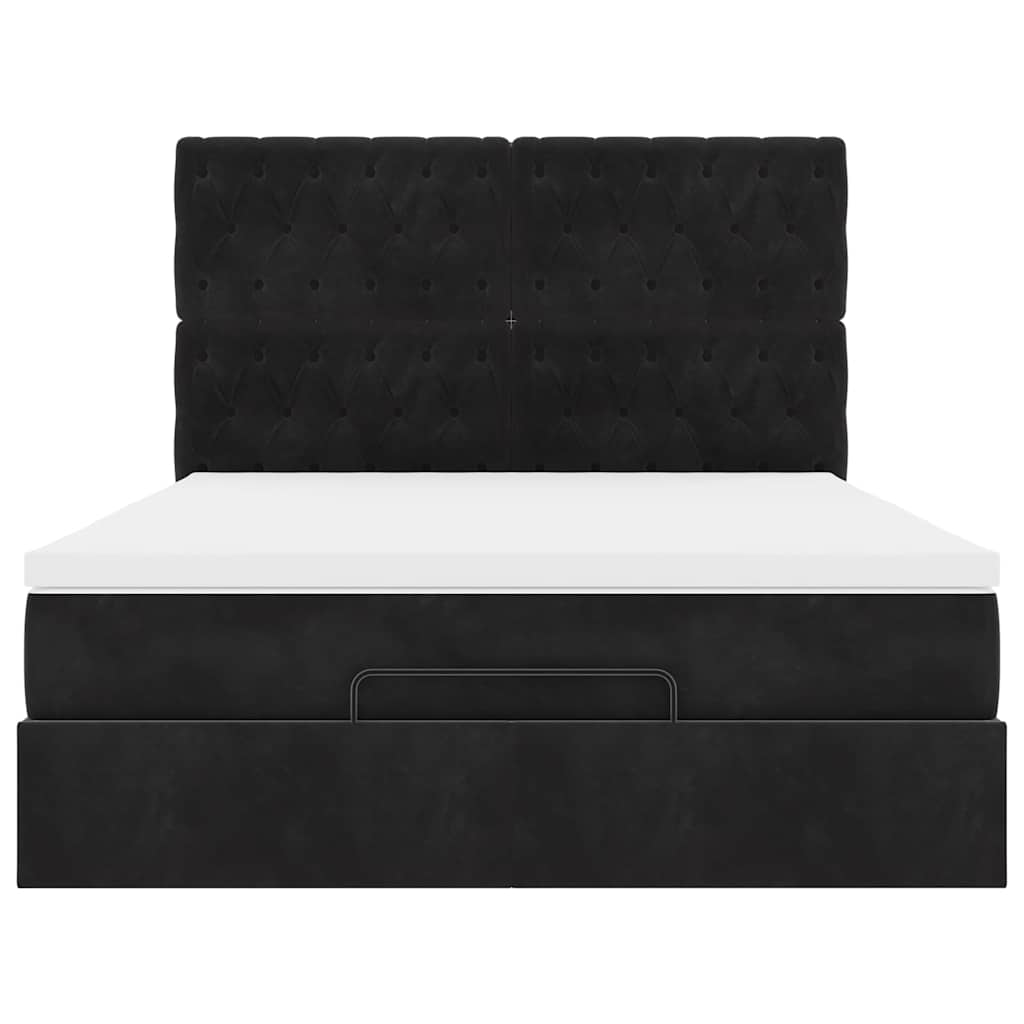 Cadre de lit ottoman avec matelas noir 140x190 cm velours - XIOS