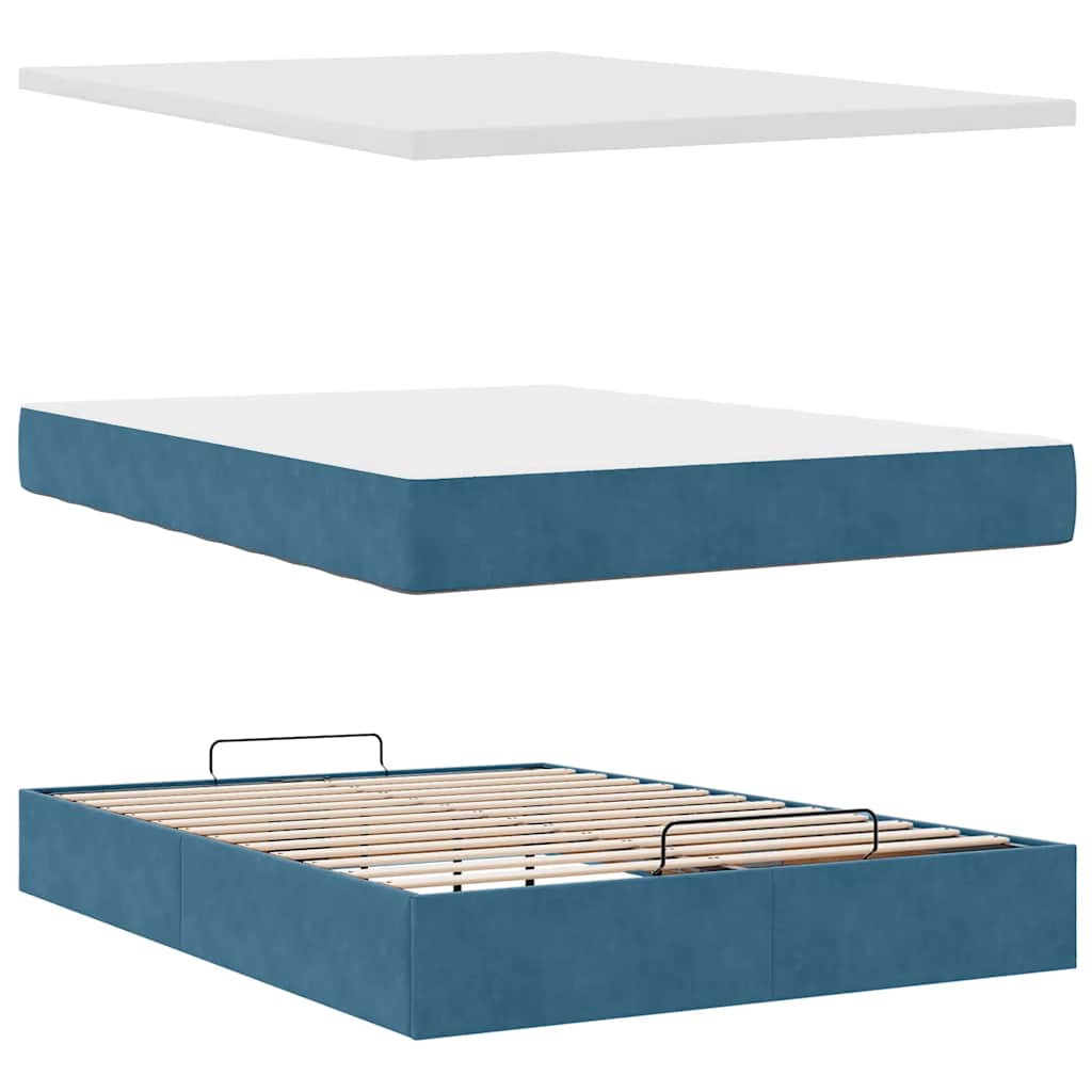 Cadre de lit ottoman avec matelas bleu foncé 140x190 cm velours - XIOS