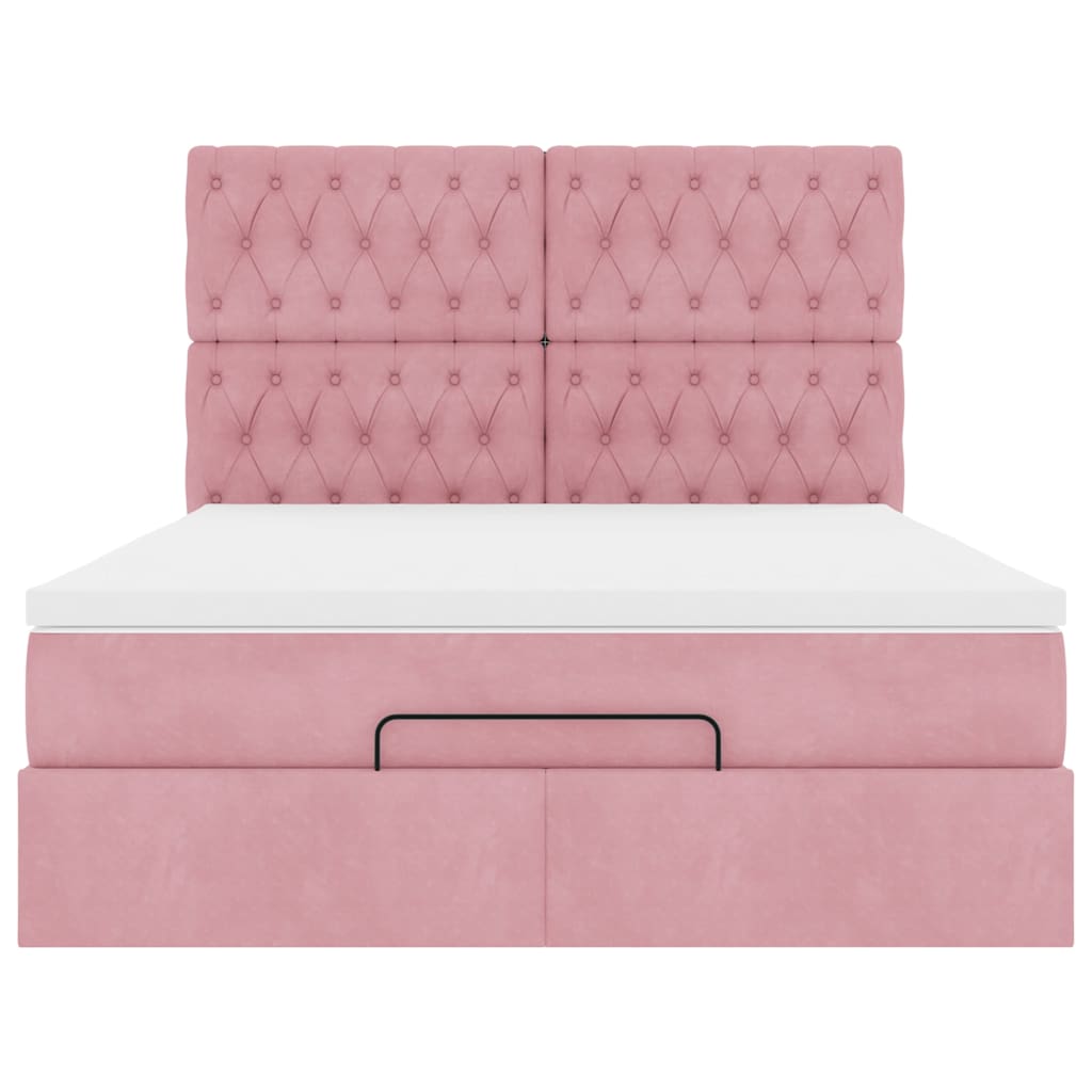 Cadre de lit ottoman avec matelas rose 140x190 cm velours - XIOS