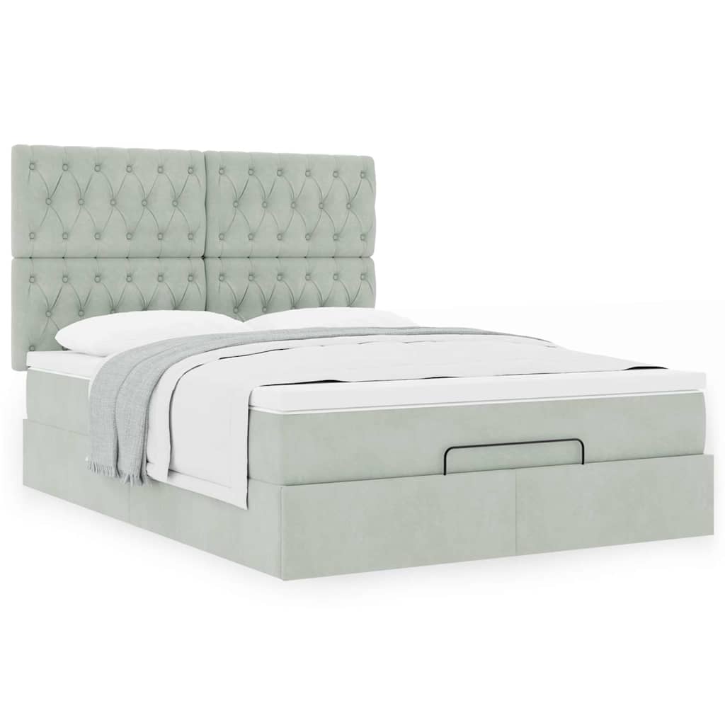 Cadre de lit ottoman avec matelas gris clair 140x200 cm velours - XIOS