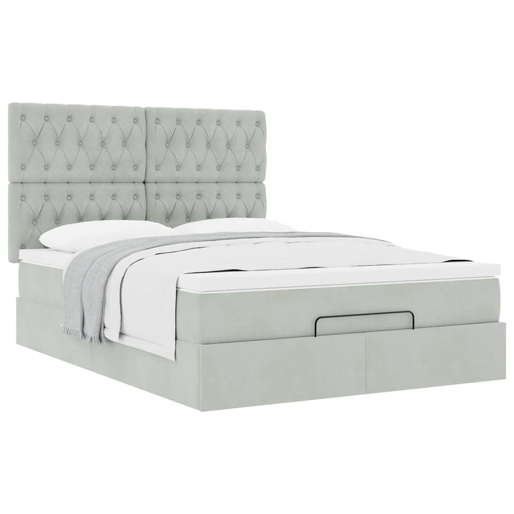 Cadre de lit ottoman avec matelas gris clair 140x200 cm velours - XIOS