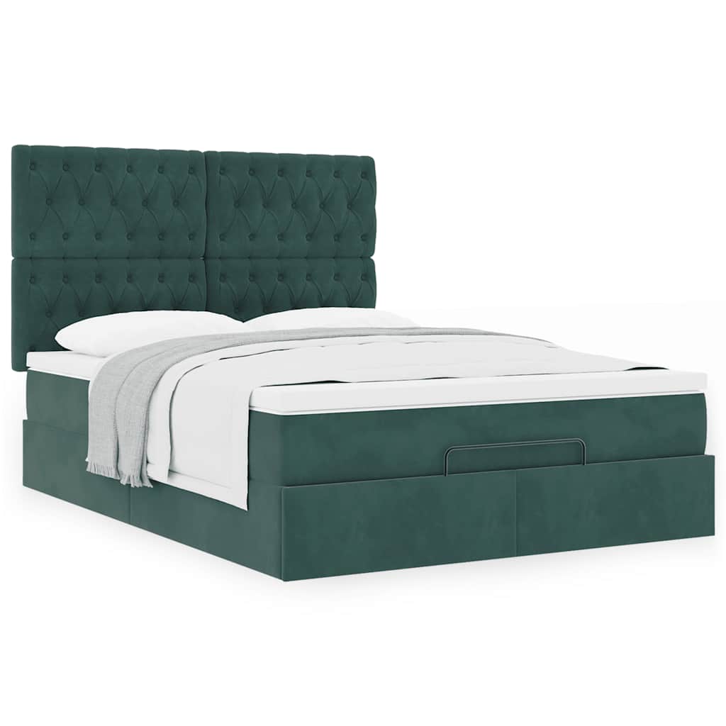 Cadre de lit ottoman avec matelas vert foncé 140x200 cm velours - XIOS