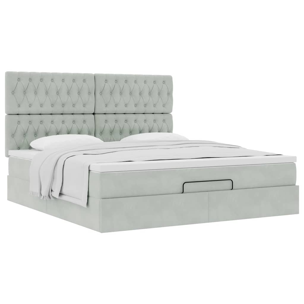 Cadre de lit ottoman et matelas gris clair 160x200cm velours - XIOS