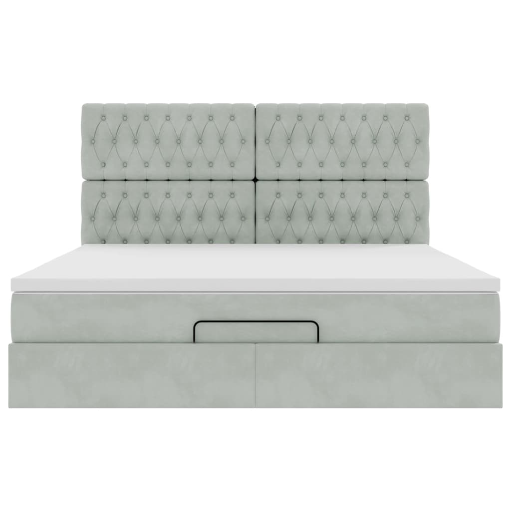 Cadre de lit ottoman et matelas gris clair 160x200cm velours - XIOS