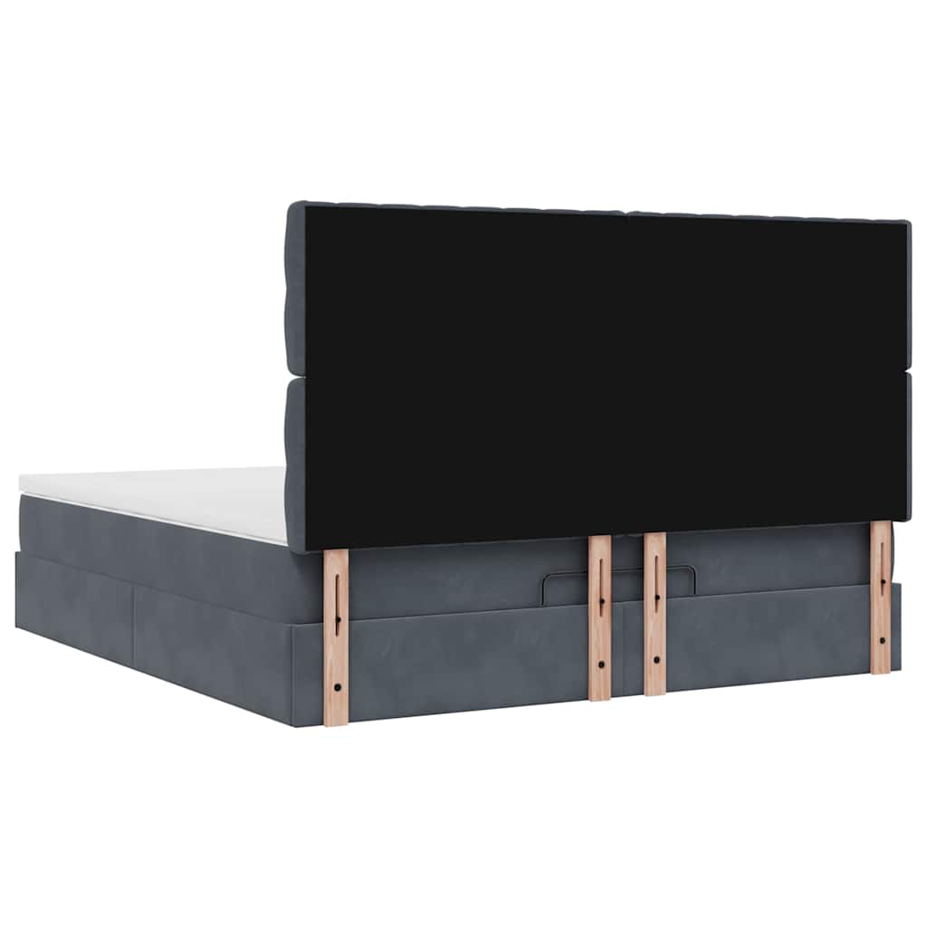 Cadre de lit ottoman avec matelas gris foncé 160x200cm velours - XIOS