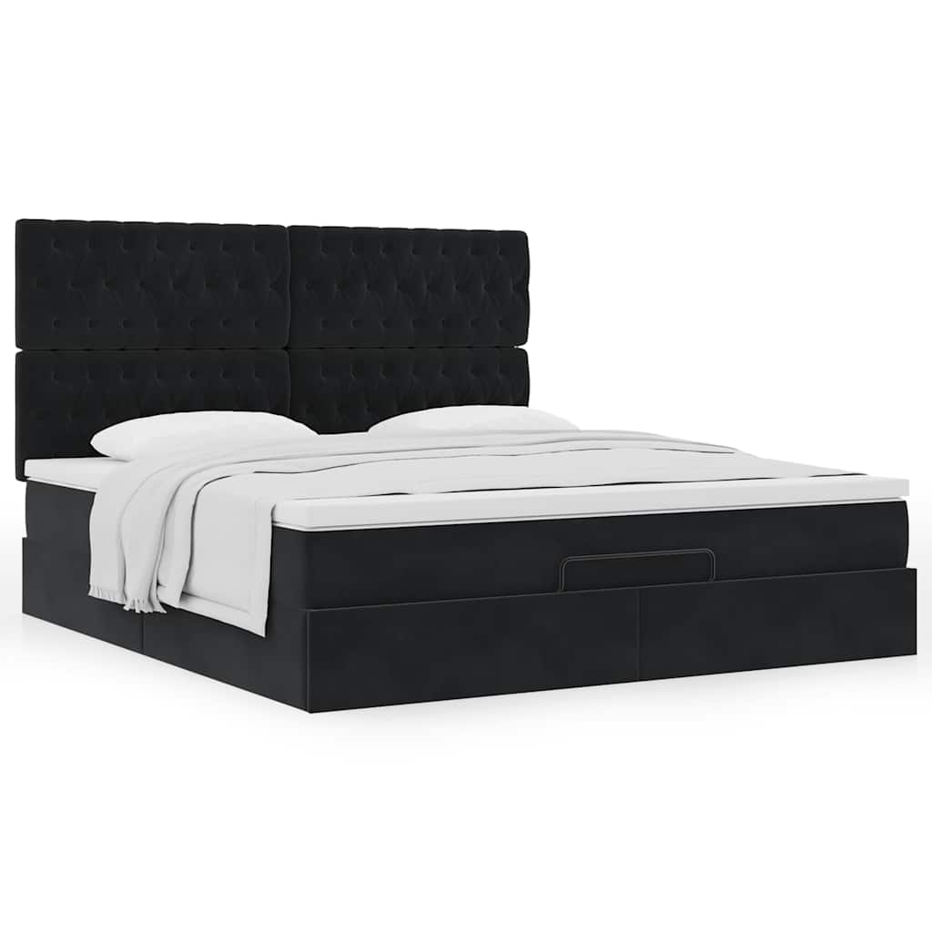 Cadre de lit ottoman avec matelas noir 160x200 cm velours - XIOS