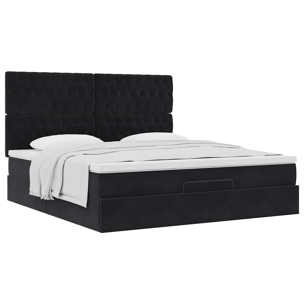 Cadre de lit ottoman avec matelas noir 160x200 cm velours - XIOS