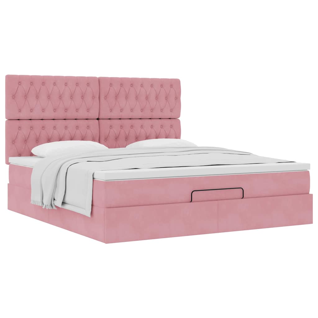 Cadre de lit ottoman avec matelas rose 160x200 cm velours - XIOS