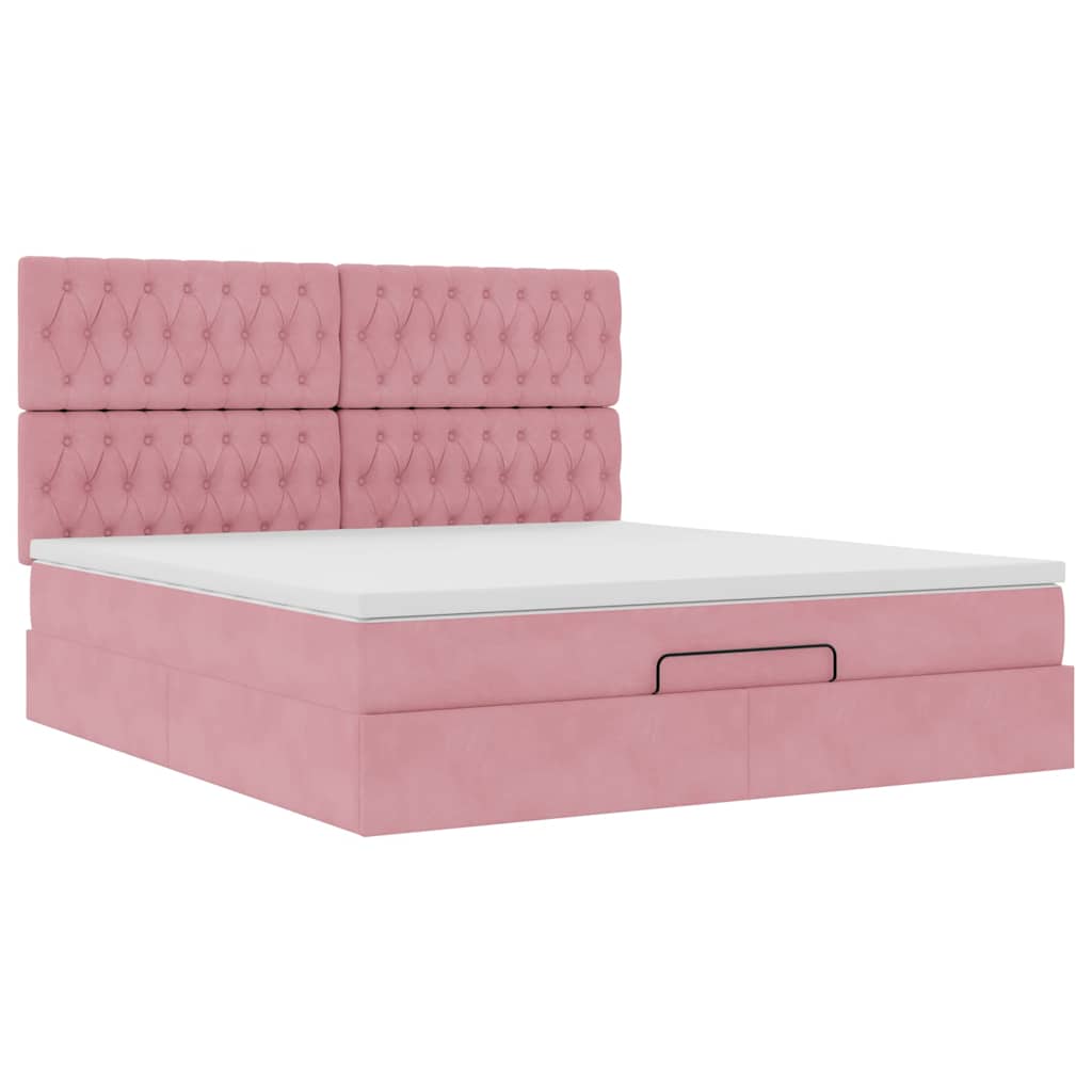 Cadre de lit ottoman avec matelas rose 160x200 cm velours - XIOS