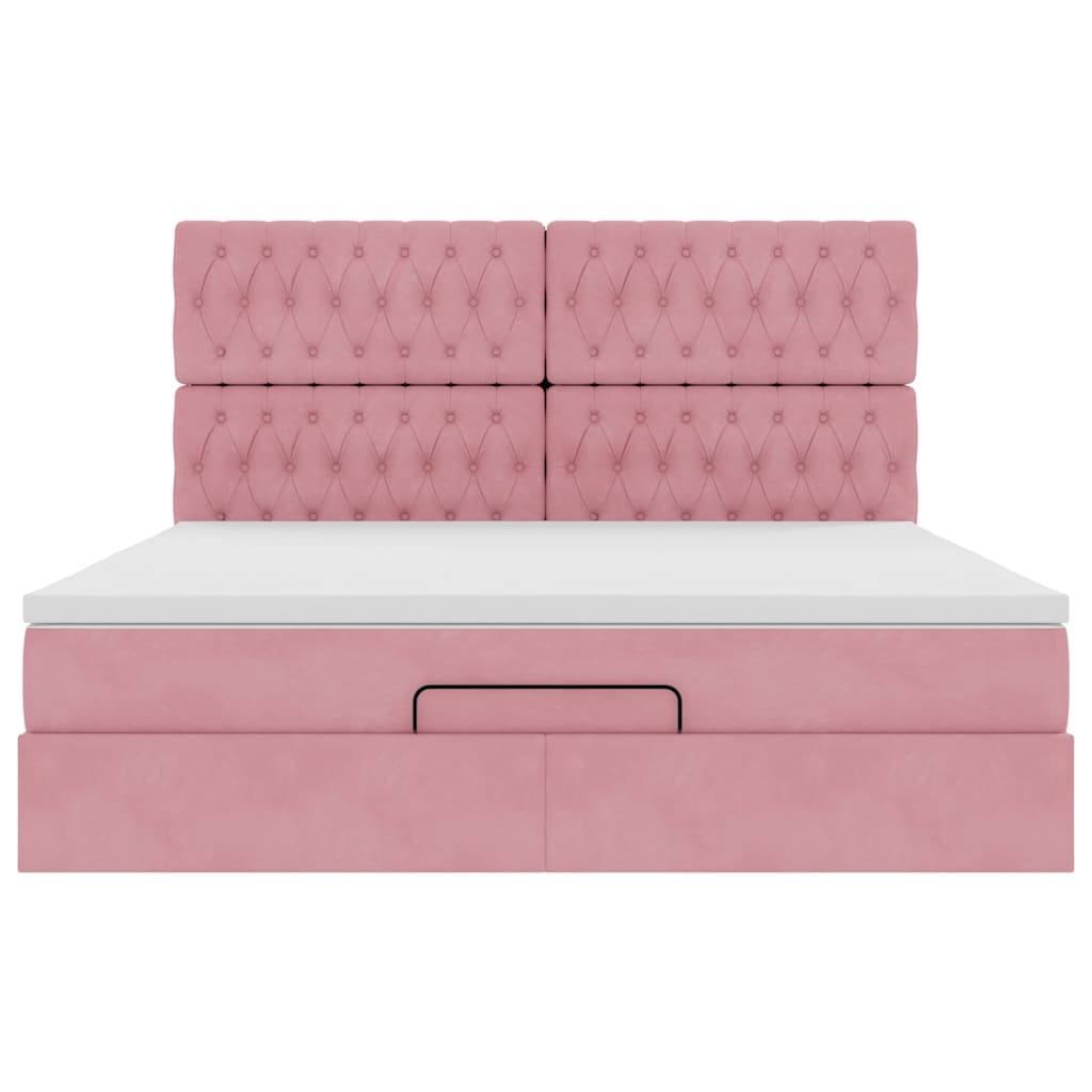 Cadre de lit ottoman avec matelas rose 160x200 cm velours - XIOS
