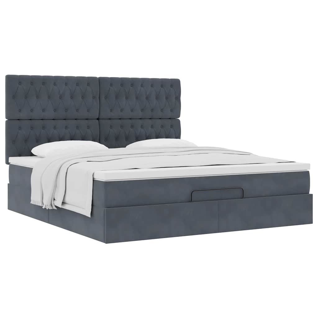 Cadre de lit ottoman avec matelas gris foncé 180x200cm velours - XIOS