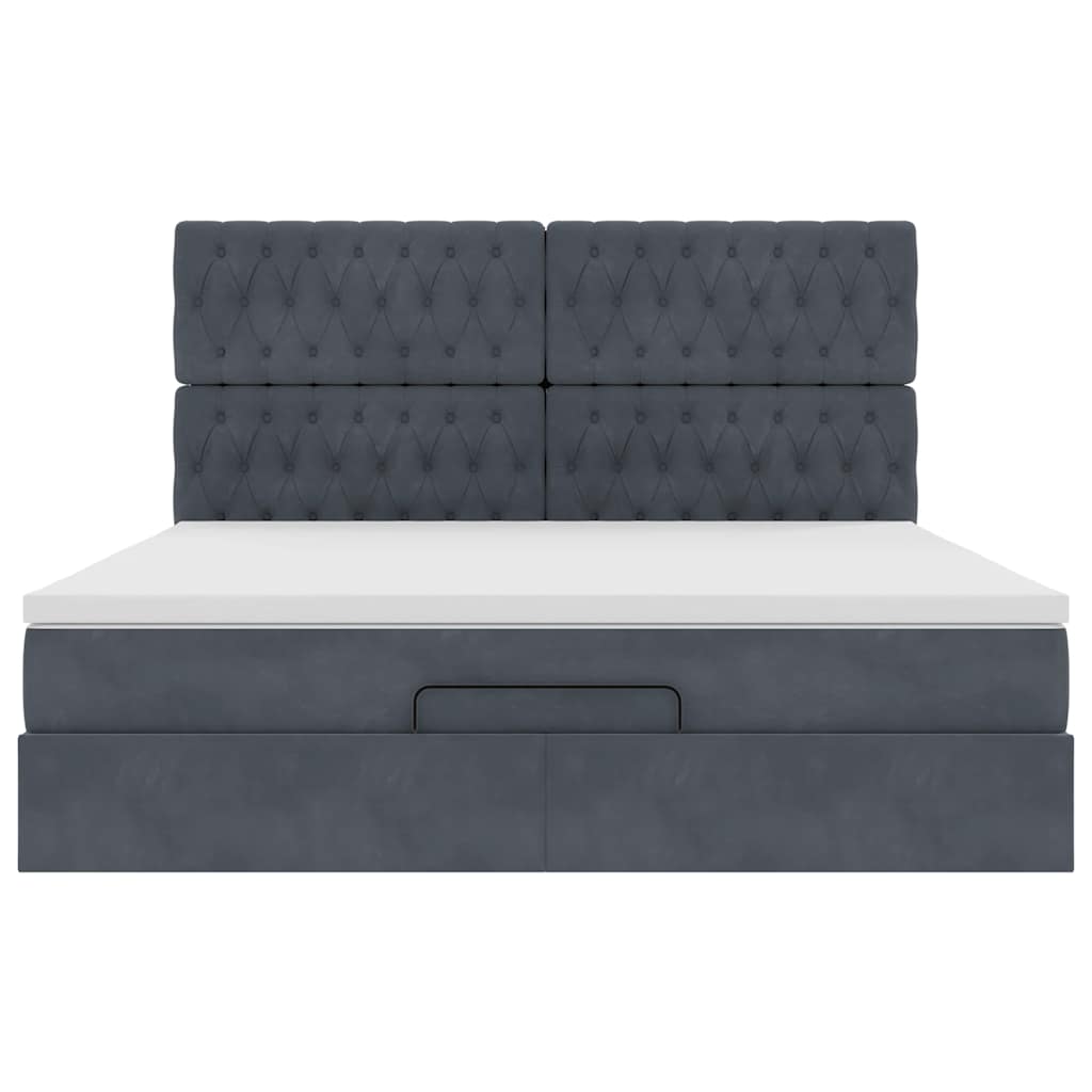 Cadre de lit ottoman avec matelas gris foncé 180x200cm velours - XIOS